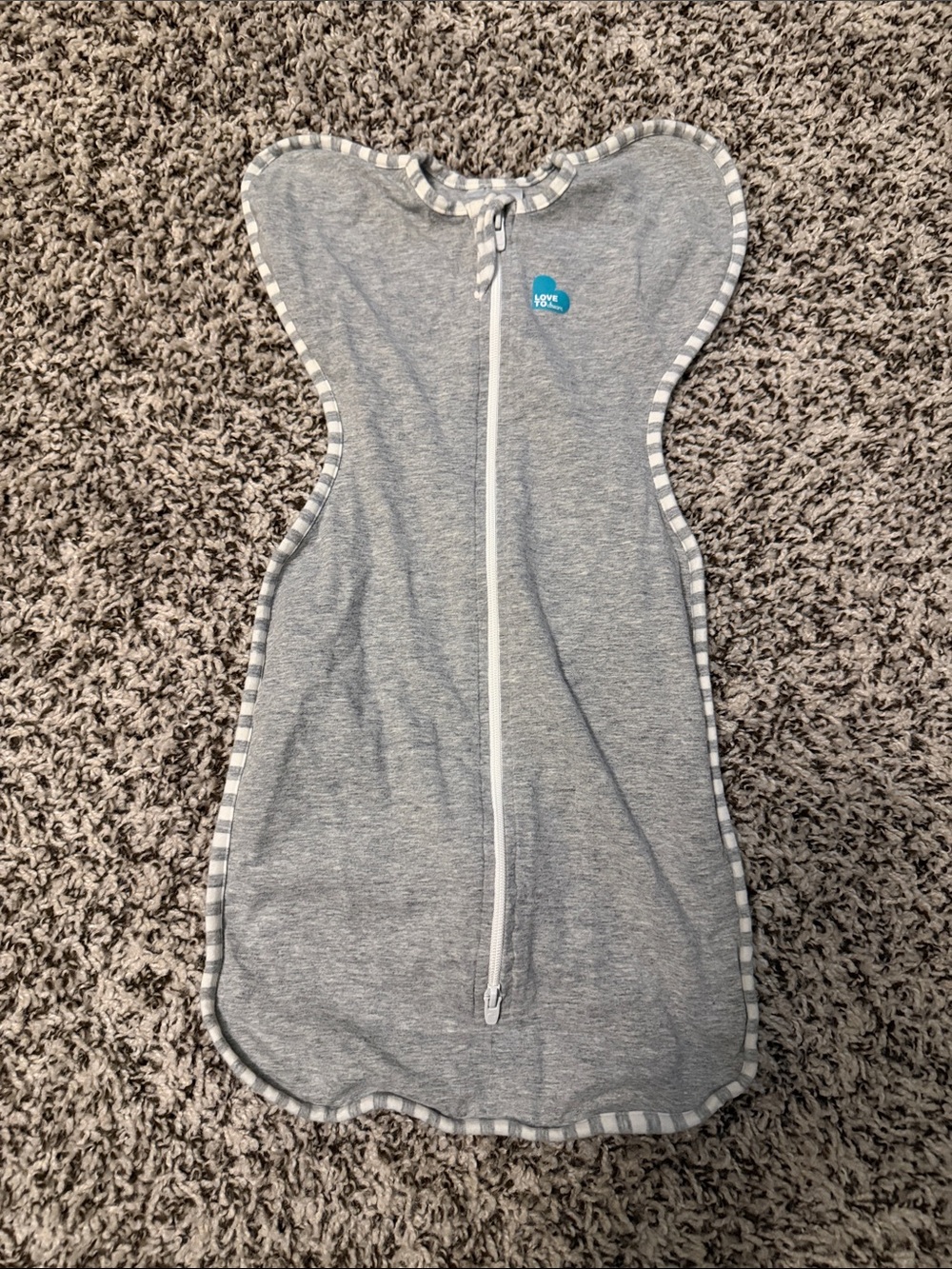 Love to dream Gray Zip Swaddle Sleep Sack with Striped Trim